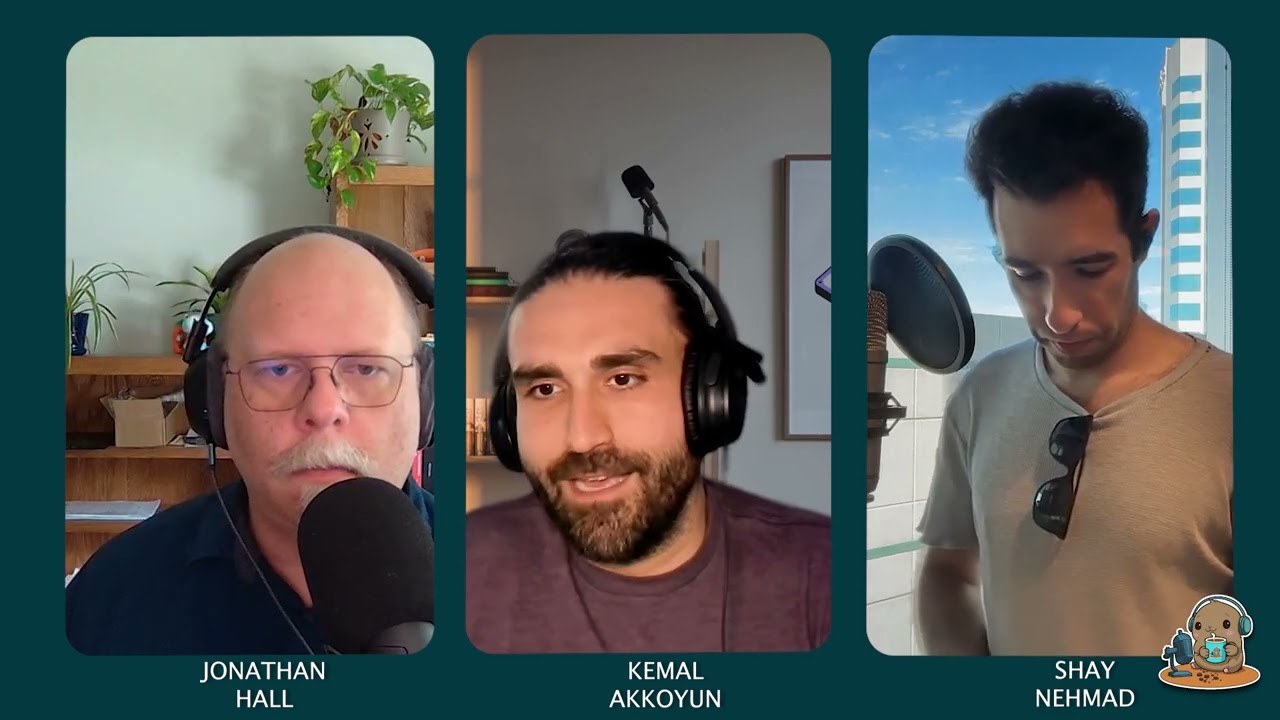 Jonathan Hall, Kemal Akkoyun and Shay Nehmad recording an episode of Cup o' Go