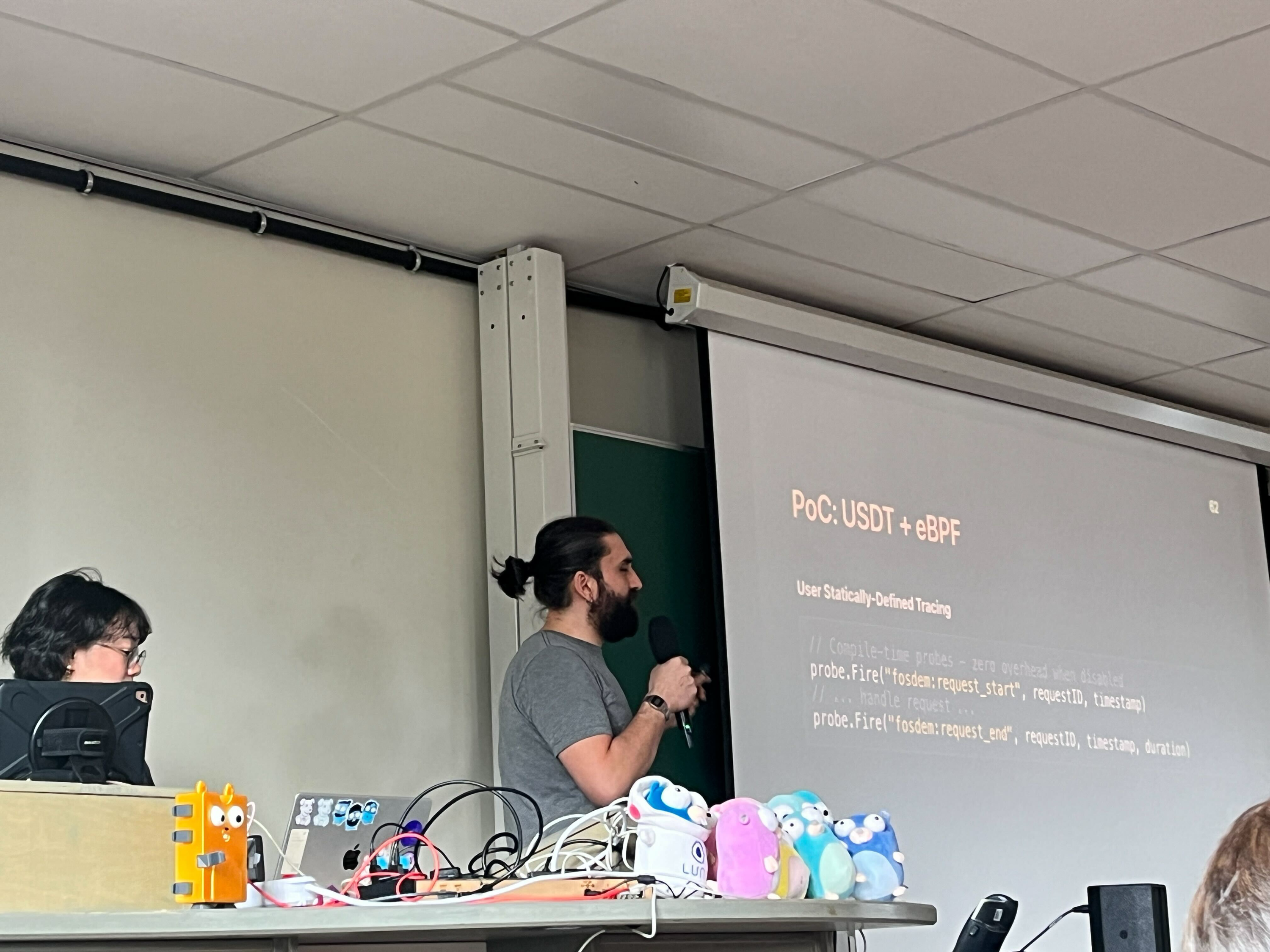 Presenting the USDT + eBPF proof of concept at the Go Devroom